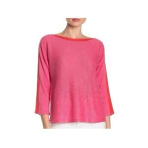 Eileen Fisher Pink Bateau Neck Organic Linen Sweater CHRLN Pink and Red Large